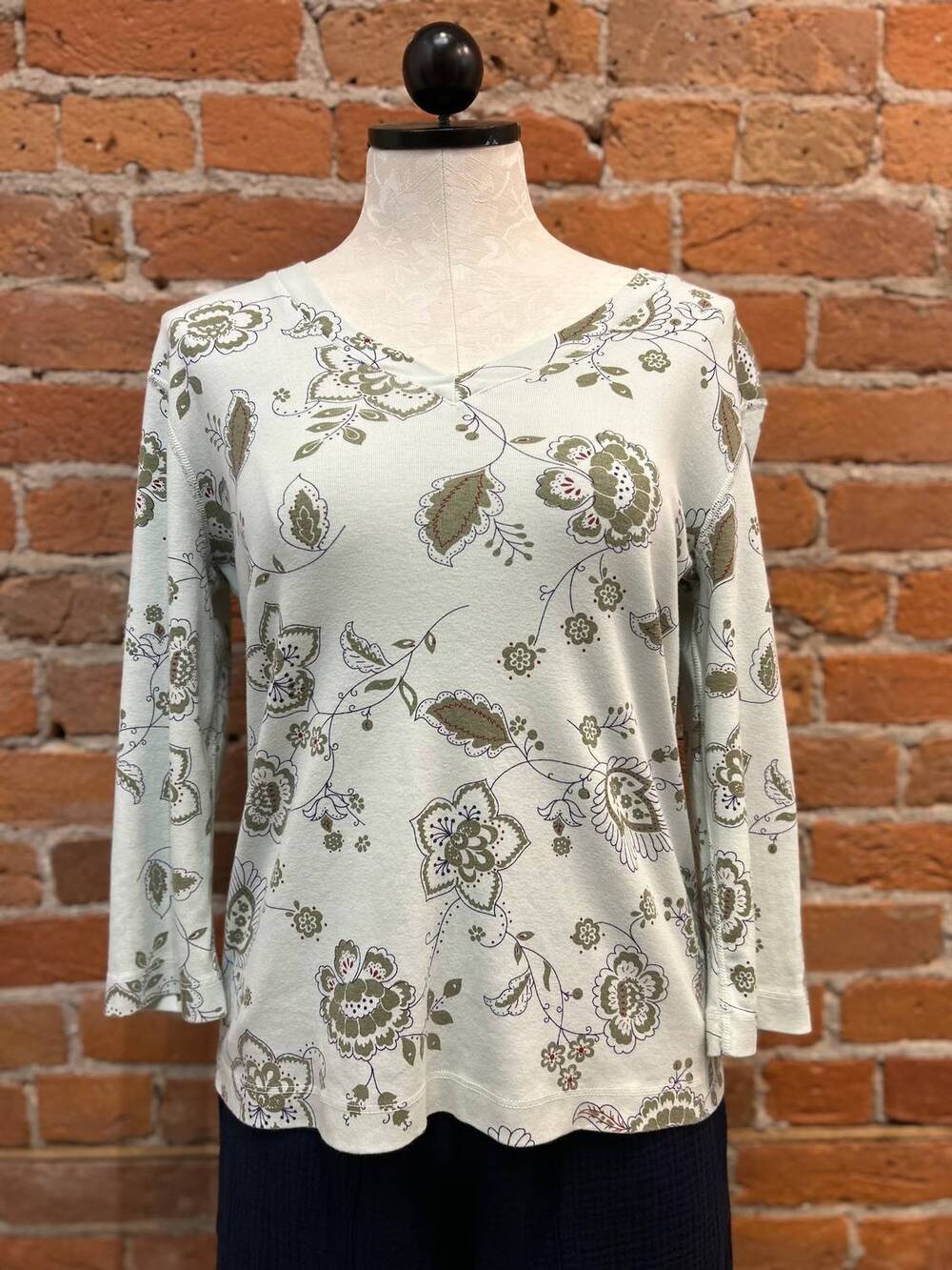 NEW PRAIRIE COTTON women's v-neck 3/4-sleeve tunic in key mint